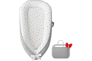 Macardac Baby Nest for Newborn – 100% Cotton, Safe, Breathable & Soft (0-24 Months), Portable Infant Pillow, Baby Pillow (Grey Star)