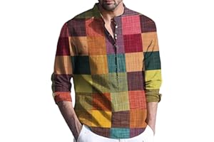 MUSCULARFIT Long Sleeve Shirts for Men Cotton Western Aztec Ethnic Multi Buttons Shirt Causal Ethnic Print Color Block Shirt