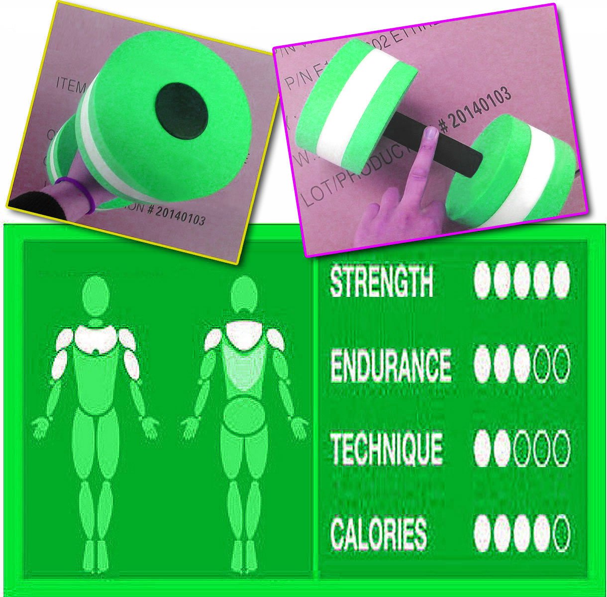 VERISA Water Aerobic Exercise Foam Dumbbells Pool Resistance 1 Pair, Water Fitness Exercises Equipment for Weight Loss- 1 Pair - 3 Colors Available (GREEN)