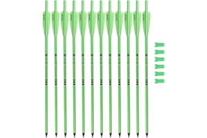 BOWSOUL Crossbow Bolts 20inch Fluorescence Color Carbon Crossbow Hunting Arrows with 4" Vanes and Replaced Arrowhead(12 Pack)