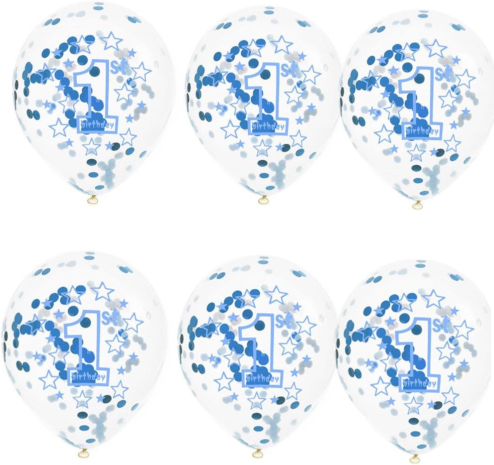 Poluka 6 Pcs 12 inches 1st Birthday Confetti Balloons for Boy,1st Birthday Party Decorations Baby Shower Party Supplies-Blue