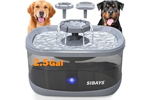 SIBAYS 2.5Gal/9.5L Dog Water Fountain for Large Dogs, 3 Flow Modes Large Pet Water Fountain for Cats, Automatic Dog Water Bowl Dispenser with 7" Filter & Smart LED Pump, Quiet, BPA-Free Material(FS68)