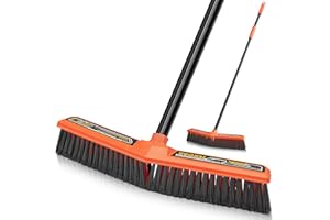 JEHONN Push Broom Outdoor Heavy Duty, 15.7 inches V-Shaped Stiff Bristle Commercial Industrial Brush with 61” Long Handle for
