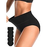 OLIKEME High Waisted Underwear for Women Cotton Slight Tummy Control Panties Postpartum Soft Full Coverage Briefs 5 Pack