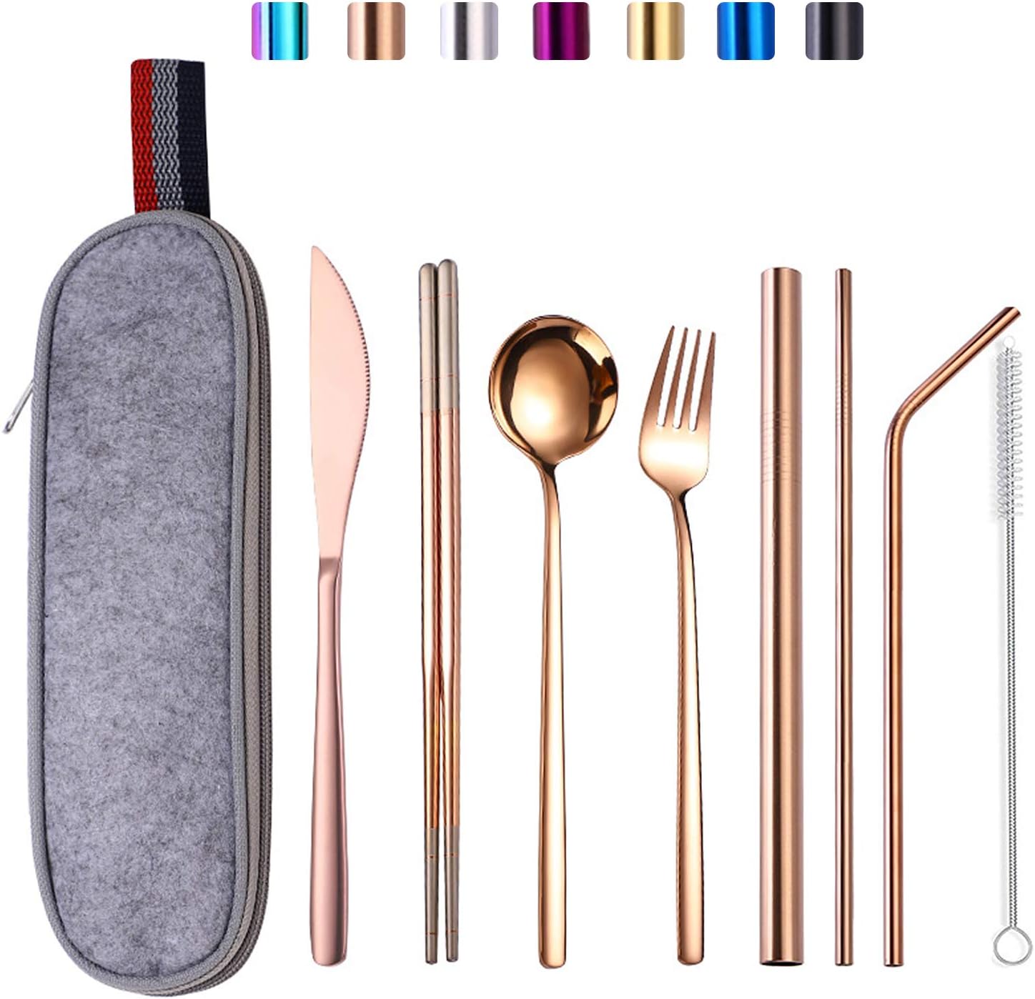 Silverware Set Stainless Steel Tableware Dinnerware Portable Cutlery Set Utensils for Kitchen Dishwasher Safe 8-Pieces Rose Gold