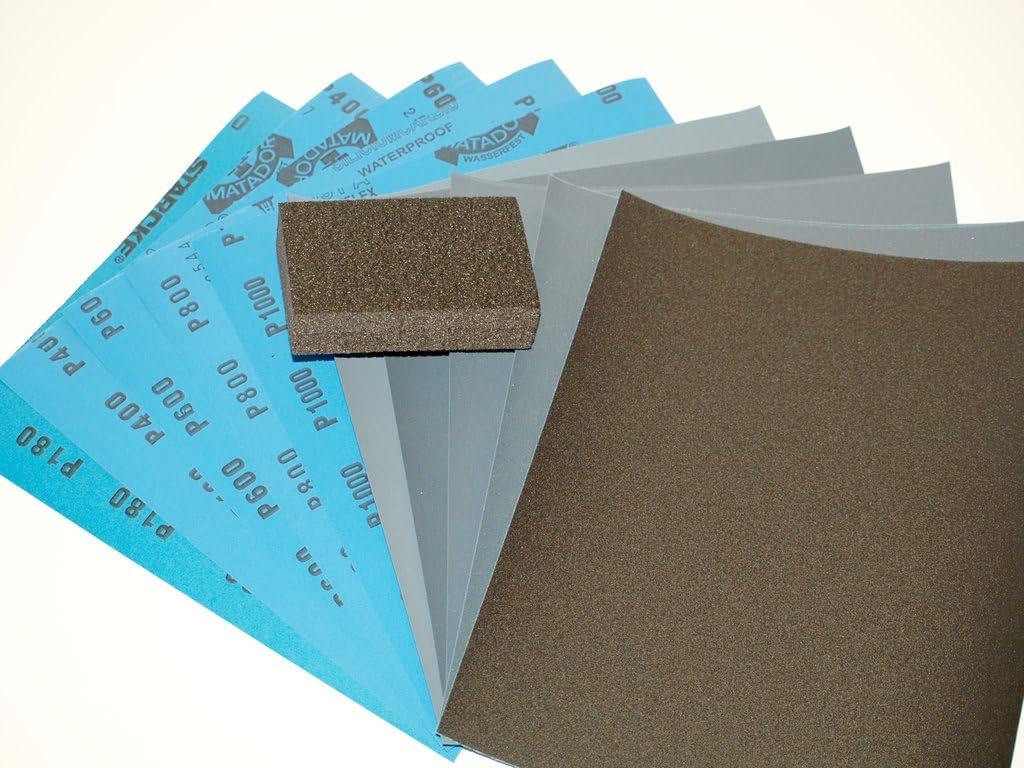 Wet and Dry Sandpaper Sanding Kit with Flatting / Sanding Block 180/400