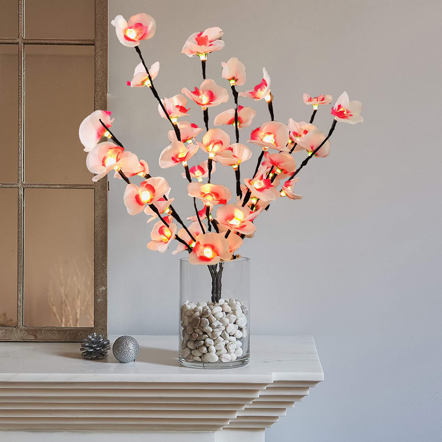 Artificial Phalaenopsis LED Twig Branch Lights Lighted Orchid Branch Lights Flowers Decoration Light for Home Shop Windows Vase Table Room Wedding Christmas (Pink Orchid, 2pcs) โ image 1