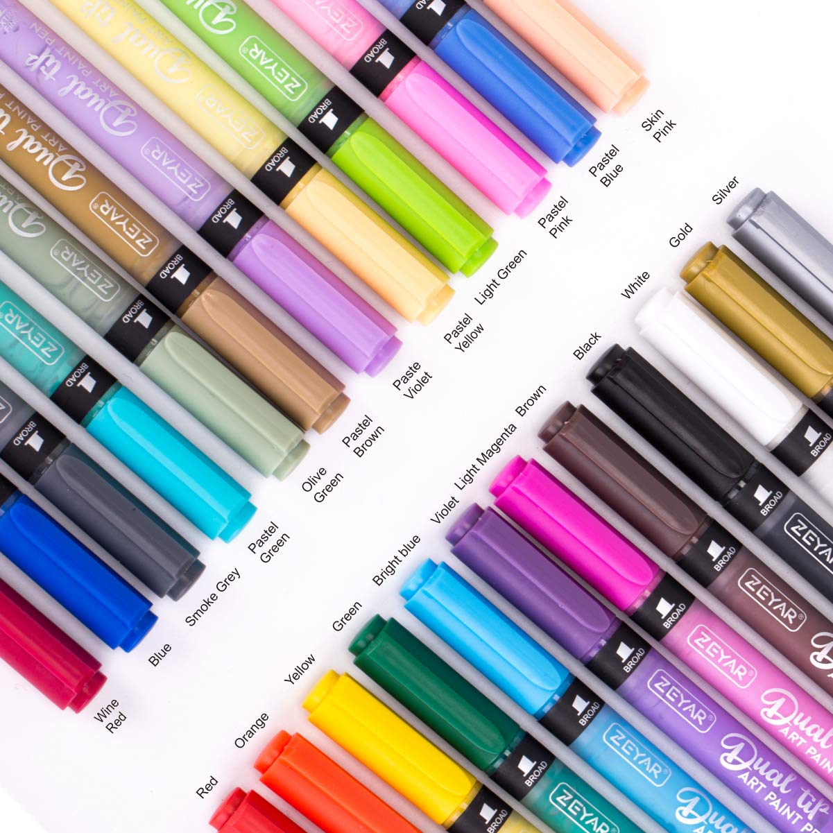 ZEYAR Dual Tip Acrylic Paint Pens 24 Colors, Board and Extra Fine Tips, Patented Product, AP Certified, Waterproof Ink, Works on Rock, Wood, Glass, Metal, Ceramic and More (24 Colors)