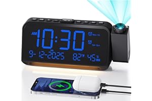 Roxicosly Projection Alarm Clock for Bedroom Ceiling, 118 dB Super Loud for Heavy Sleepers, 6.7" Large Digital Dimmable Display with Day Date Indoor Temp Humidity, Dual Alarms Adjustable Volume