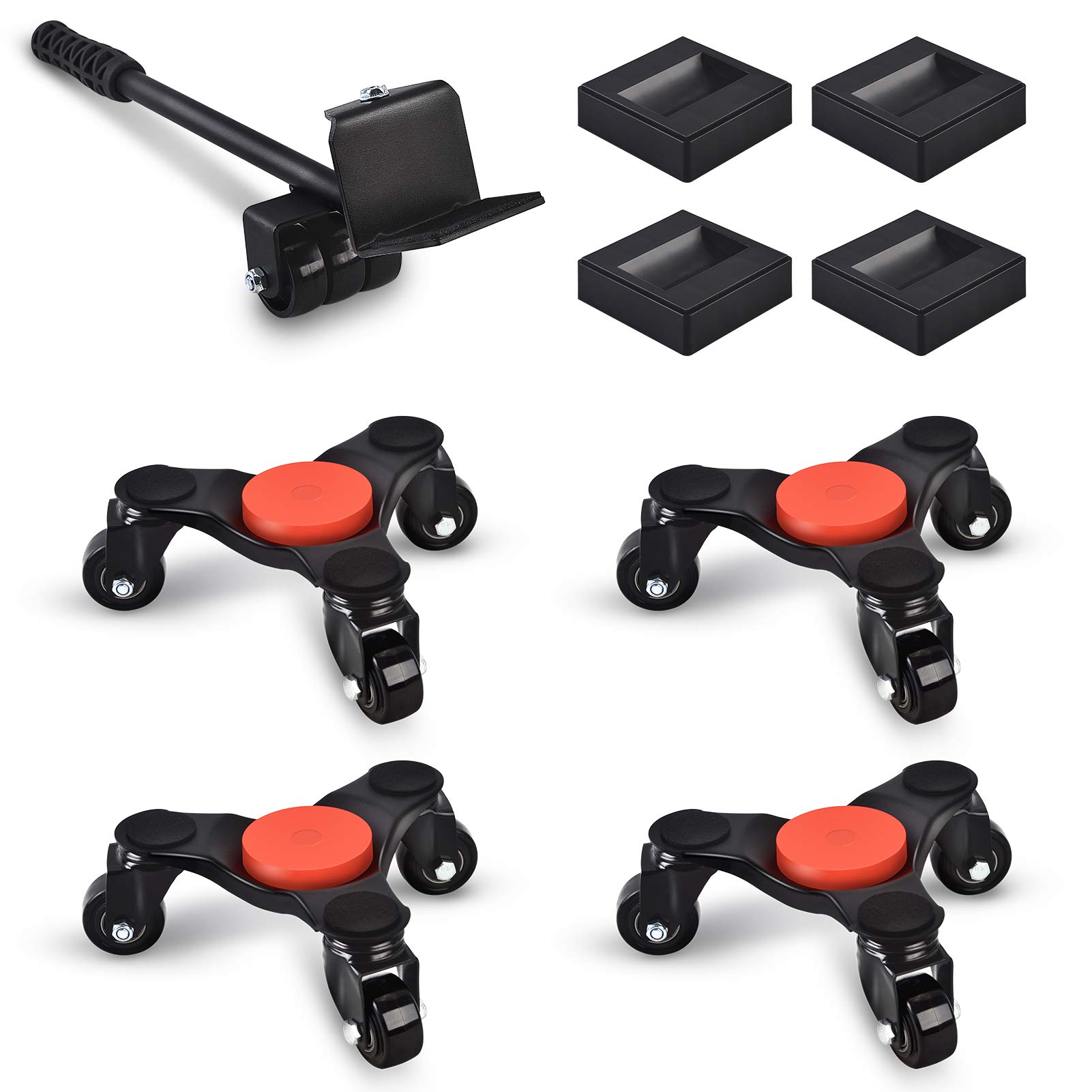 Photo 1 of Ronlap Furniture Moving Dolly Mover Sliders with 3 Wheels Steel Moving Rollers for Heavy Furniture 6-Inch Triangular Wheel Kit with Lifter 4 Pack Pool Table Move Easily Tools 500Lbs, Black