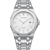 PINTIME Mens Watches Stainless Steel Octagonal Quartz Watch for Men 30M Waterproof Luminous Date Business Luxury Wristwatch Elegant Gifts