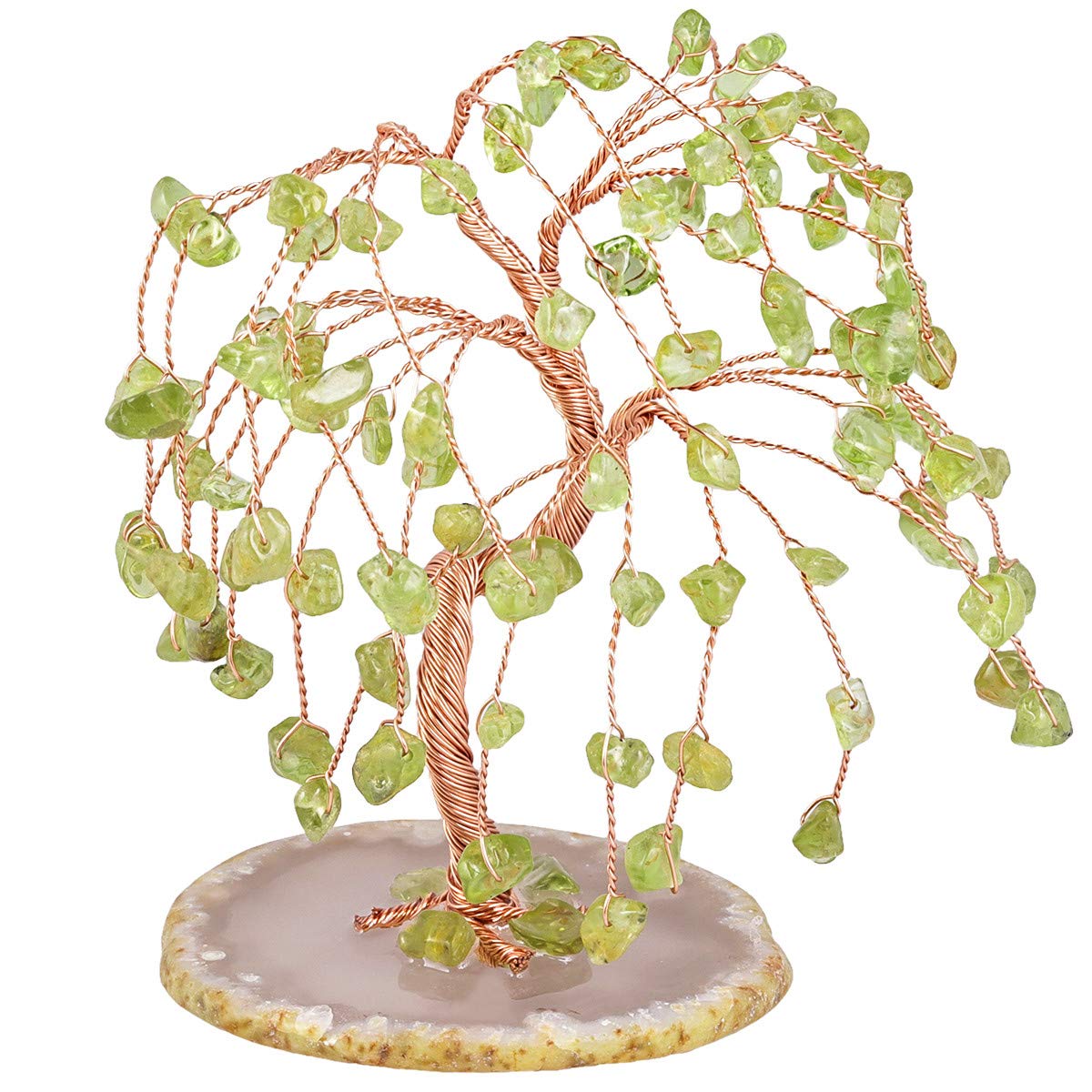 Nupuyai Peridot Crystal Tree for Home, Fengshui Bonsai Money Tree Wealth and Good Luck Office Decor, Agate Slice Base
