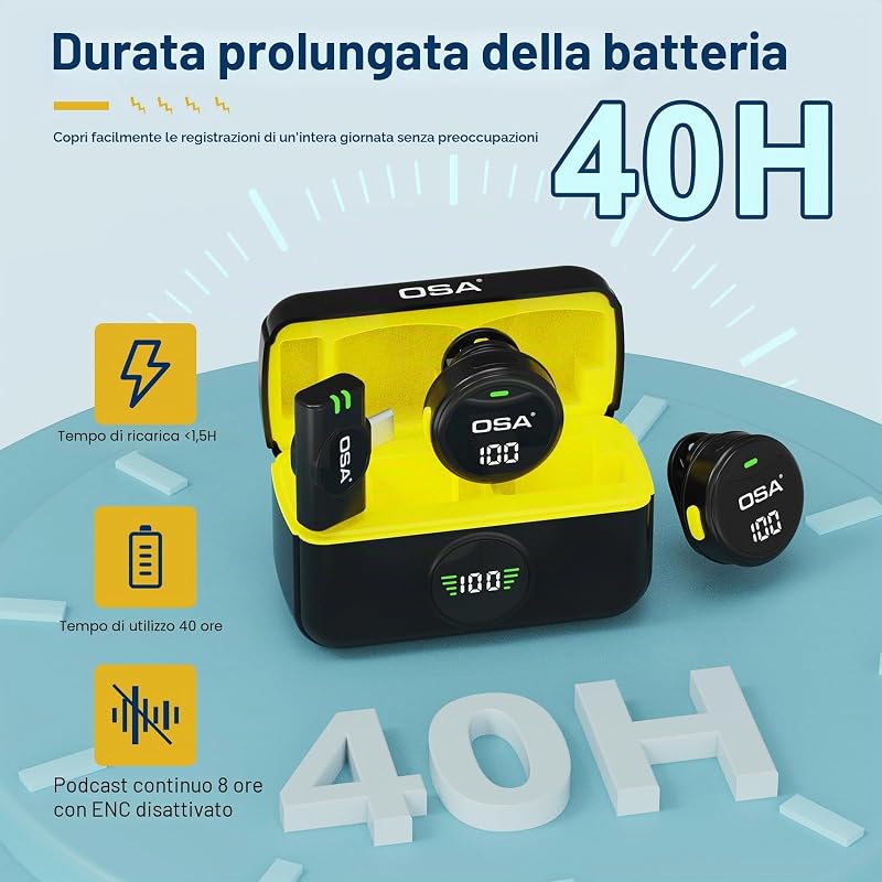 Microfono Lavalier per iPhone15/16 e Android, mini microfono a spina USB-C, senza fili, batteria 40 ore per registrazioni video, interviste, podcast, YouTube, Vlog