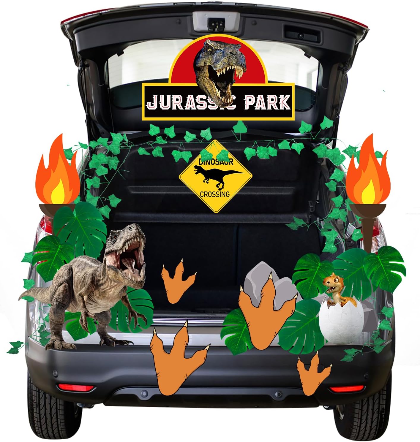 Garage Door Decorations - Trunk or Treat Car Decorations Kit,Halloween Car Decorations with Dinosaur Jungle Theme,Halloween Decor for SUV,Garage Door Entryway Archway & Party