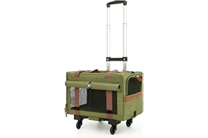 Petseek Rolling Cat Carrier, TSA Airline Approved Soft Side 17x11x11 with Locking Zippers, Travel Pet Carrier with Wheels Not Collapse, for 12lbs Cat and 9lbs Dog, Green