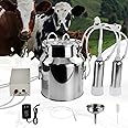 2025 Upgrade 14L Cow Milking Machine, Continuously Adjustable Suction Pulsation Vacuum Electric Milker, Portable Livstock Milking Machine with Stainless Bucket(US Plug)(14L Cow)