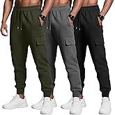 August Alley 3 Pack Men's Cargo Joggers Baggy Sweatpants Athletic Tapered Lightweight Drawstring Workout Pants with Pockets