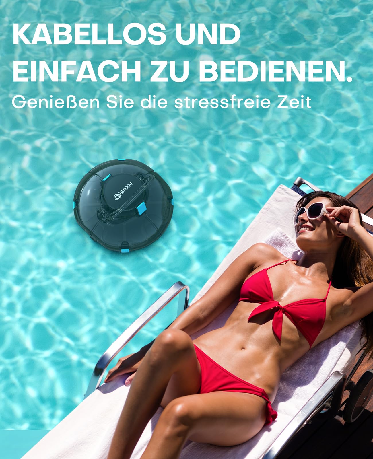 WINNY POOL CLEANER Winny 200 Poolroboter, Poolsauger kabellos mit Akku, 75 Min. Laufzeit, für Aufstellpools bis 60 m², Doppelfiltration, Automatisches Parken, Kompakt Leicht (Transparentes Schwarz) 5