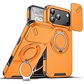 Anlalish Compatible with iPhone 17 Pro Max Case with Stand, Heavy Duty Shockproof Phone Case for iPhone 17 Pro Max with Camera Cover (Orange)