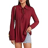 OPOIPIN Women's Dressy Pleated Blouse Collar Neck Tie Knot Long Sleeve Casual Shirt Top