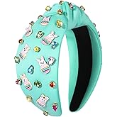YAHPERN Easter Headband for Women Happy Knotted Embellished Rhinestone Crystal Wide Top Knot Headband Spring Holiday Accessories Easter Holiday Party Jewelry Gifts (Bunny 2)