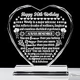 XULLPZQH 90th Birthday Gifts for Women, 90 Year Old Birthday Decorations Laser Glass Heart Gifts for Her, Meaningful Turining 90 Bday Gifts Idea for Women Men Friends Mom Dad Sister