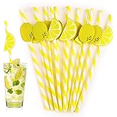 20 PCS Lemon Paper Straws, Yellow Paper Straw Lemonade Stand Supplies Disposable Lemon Yellow Decorative Straws ECO Drinking Straw for Cocktails, Lemonade, Daily Use and Holiday Party