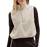 Songling Womens Fuzzy Fleece Vest High Neck Cropped Half Zip Up Warm Sherpa Vest Drawstring Pullover with Pockets