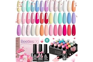 BEETLES GEL POLISH Beetles 23Pcs Gel Nail Polish Set with Base Gel Top Coat Spring Pastel Bright Neon Colors, 2025 Valentine Gel Polish Kit Nude Blue Pink Red Green Purple Colors Soak off Uv Nail Gel Gift for Girls