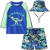 Toddlers Baby Boys' 3-Piece Swimsuit Trunk Rashguard Set and Sun Hat Swimwear Bathing Suit UPF 50+