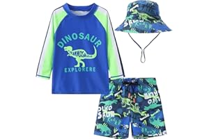 CHILDLIKE ME Toddlers Baby Boys' 3-Piece Swimsuit Trunk Rashguard Set and Sun Hat Swimwear Bathing Suit UPF 50+