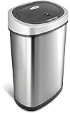 Ninestars DZT-50-9 Automatic Touchless Infrared Motion Sensor Trash Can, 13 Gal 50L, Stainless Steel Base (Oval, Silver/Black Lid)
