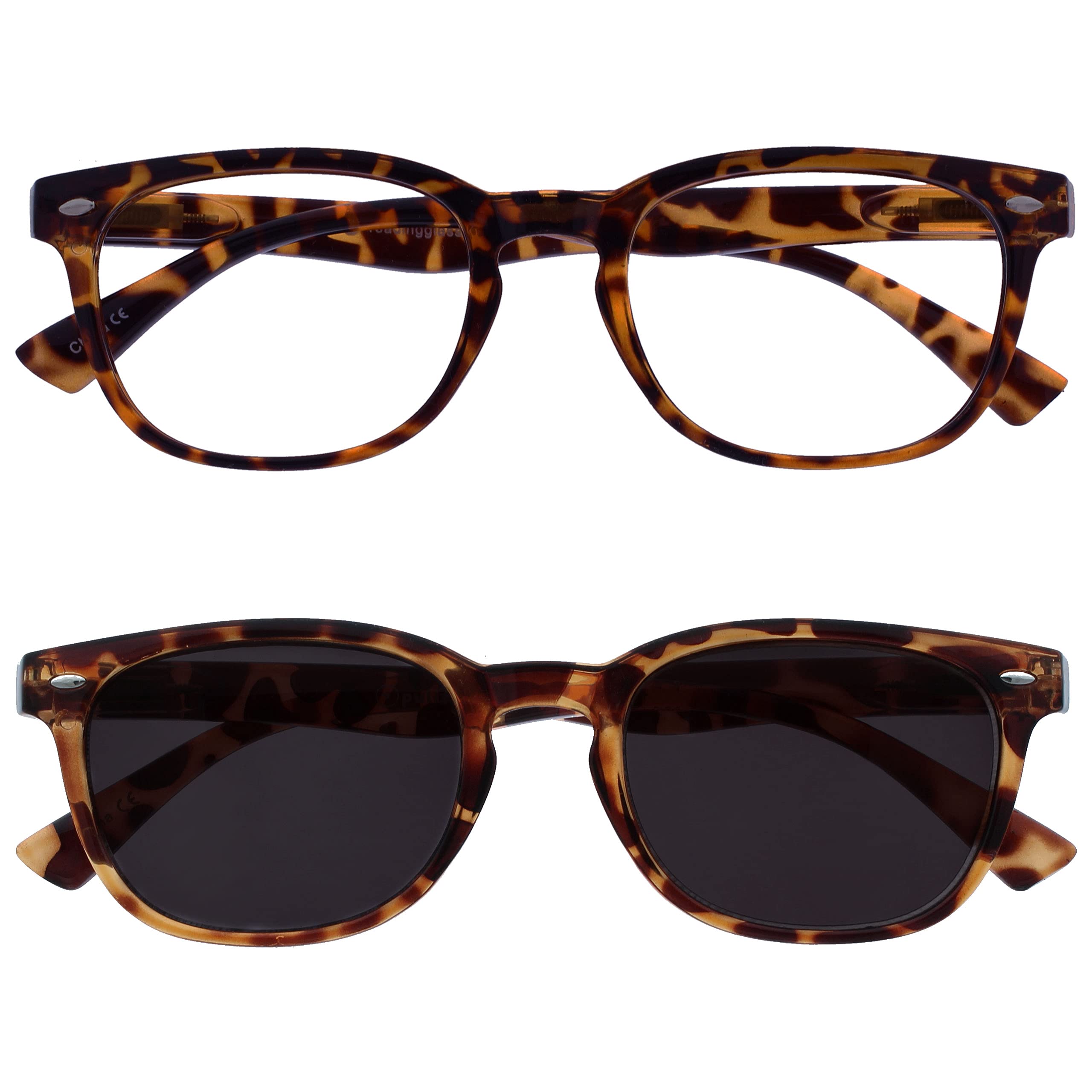 OPULIZE ORA Reading Glasses for Men Women With Reading Sunglasses - 2 Pack - Designer Style Round Frame - Tinted UV400 Protection Lens - Spring Hinges - Brown Tortoiseshell +1.00 — image 1