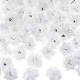 Syhood 100 Pieces 1.77" White Artificial Roses Head Bulk Small Silk Fake Rose Buds for Decoration, DIY Crafts, Wedding Centerpieces Bridal Shower Party Home Garland Decor