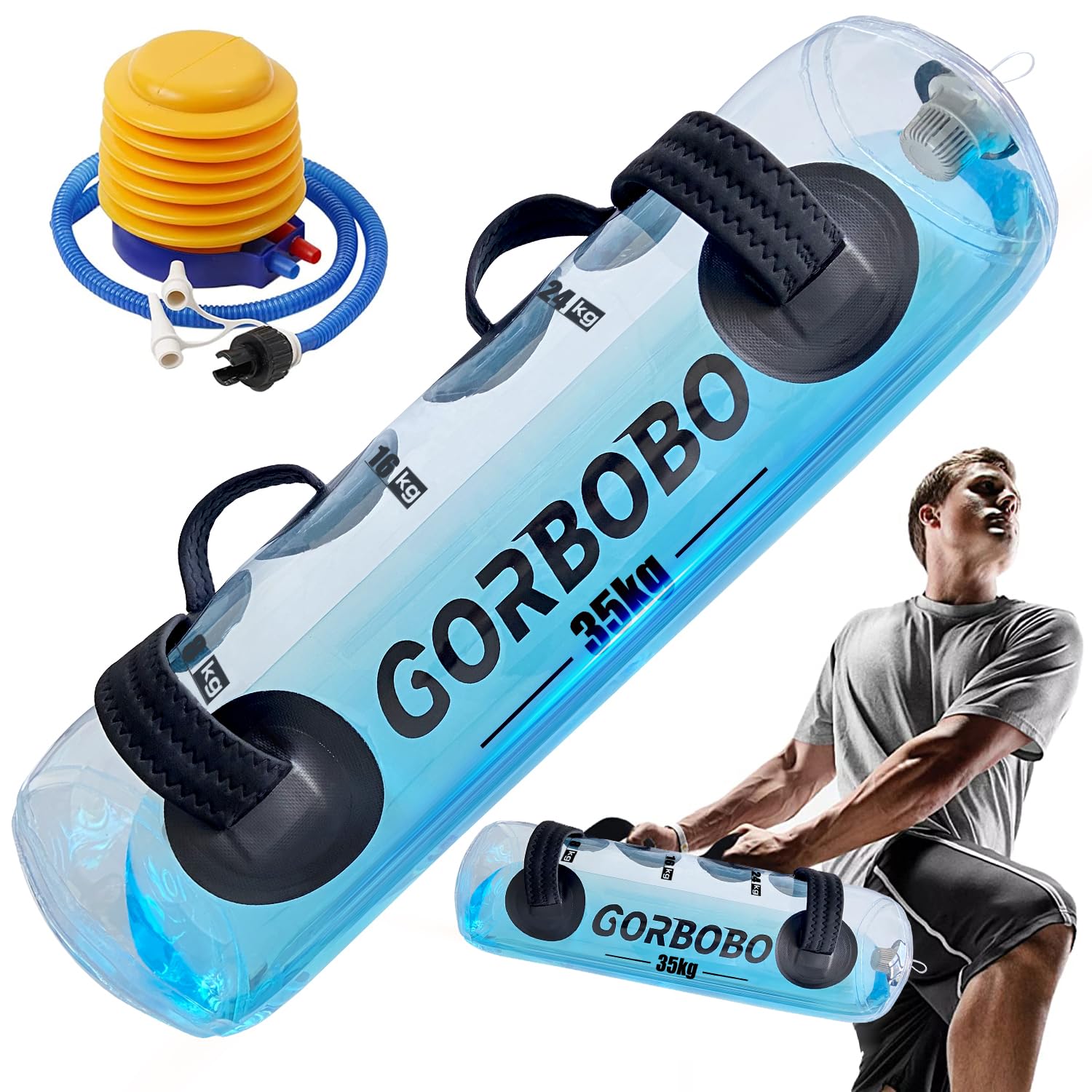Gorbobo ウォーターバッグ 体幹トレーニング 最大35kg 筋トレ器具 コアトレーニング ウォーターダンベル バーベル フットポンプ付き商品画像