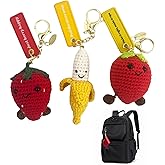 ZPSHYD 3 Pcs Crochet Keychain Set Women Cute Fruit Keychains Strawberry Apple Banana Key Chain Kawaii Plush Key Chains Bag Charms