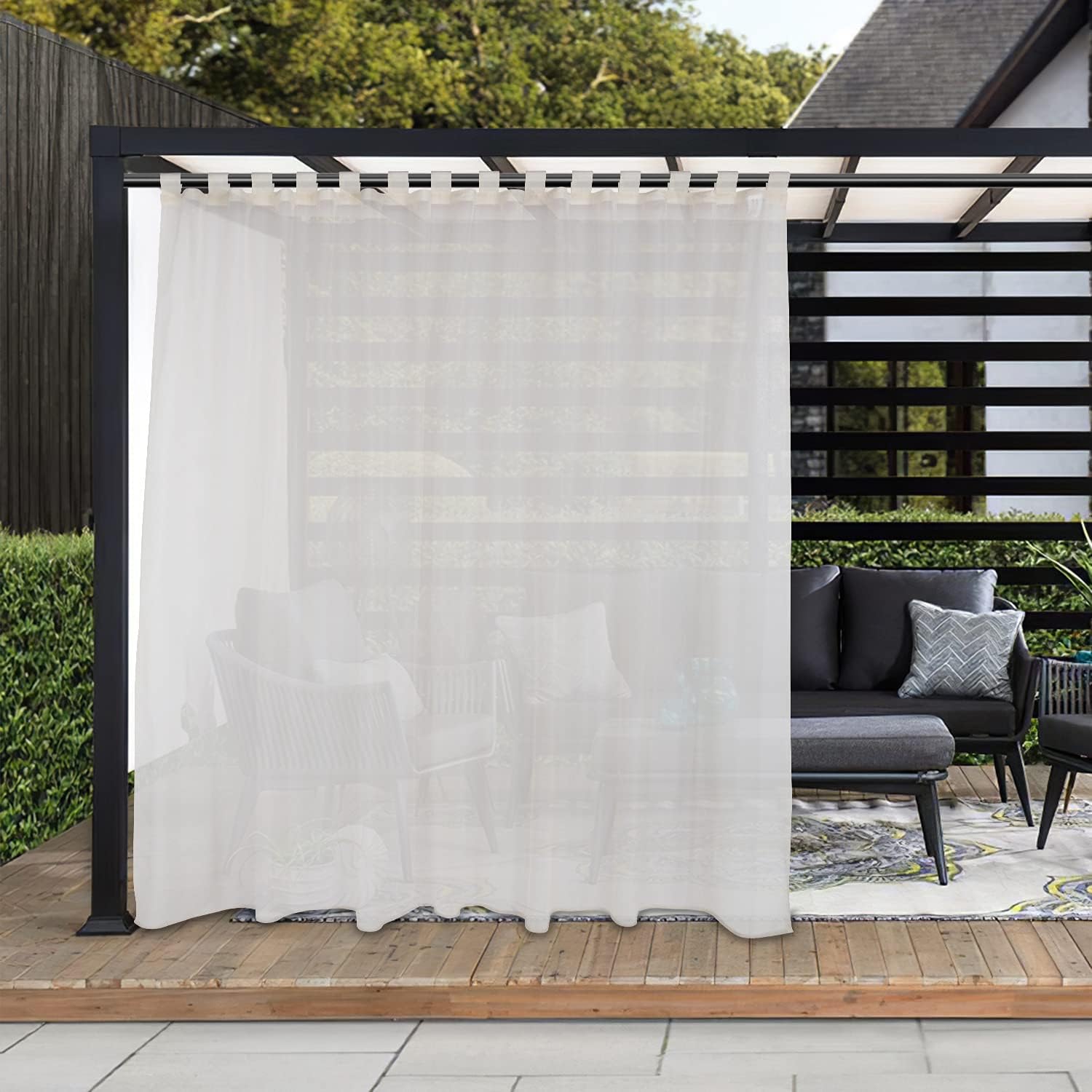 Outdoor Curtains - LUSHLEAF Sheer Outdoor Curtains for Patio Waterproof, Beige, 100 x 120 Inches Long - Indoor Extra Wide Privacy Voile Drapes, Tap Top Semi-Sheer Curtains for Bedroom, Pergola, Porch and Gazebo, 1 Panel