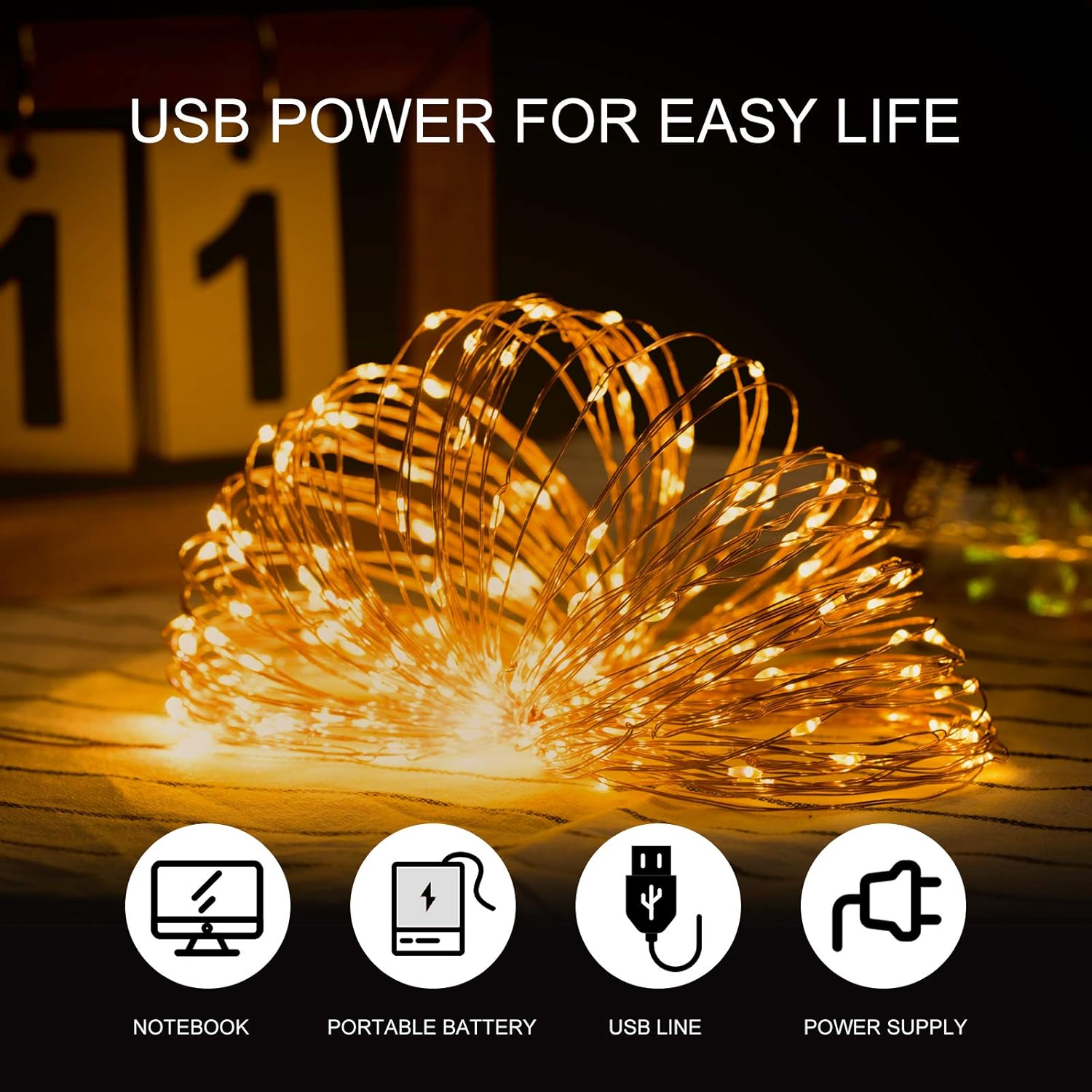 m 0leds Usb Guirlande Led Etanche Impermeable Ip65 Chaud Blanc Exterieur Lumieres Interieures Pour Mariage Champetre Anniversaire Soiree Noel La Saint Valentin Libilis Guirlande Lumineuse A Led Luminaires Eclairage Guirlandes Lumineuses