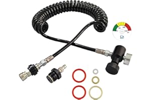 Aopkeo Paintball Gun Marker Remote Hose Coiled Line Stainless Steel Quick Disconnect 138inches with Slide Check 1500psi Gauge