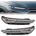 RTUSUML LED DRL Headlight Lamps for 2018 2019 2020 2021 Hyundai Kona, Black Housing Headlamps Direct Replacement (Both Side)