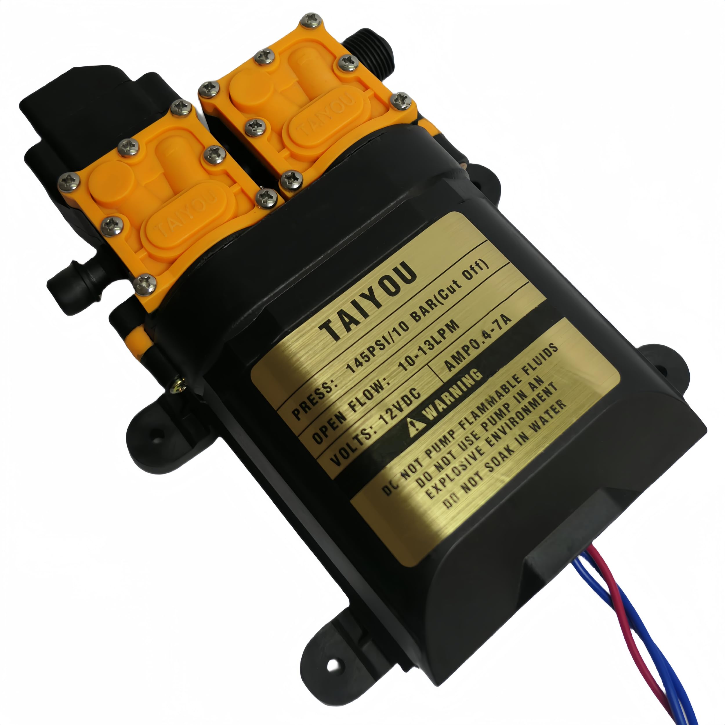 DC 12V Diaphragm Water Pump 3.2GPM (12 LPM) 145PSI Fresh Water Pump Self Priming Sprayer Pump High Pressure Smart Dual core Pump