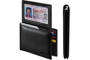 RUNBOX Genuine Leather Wallet for Men 12 Cards Mens Wallet Bifold Rfid Blocking with 2 ID Windows Card Holder Wallet with Gift Box