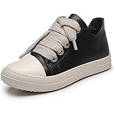 MOFEEDOUKA Womens Low Top Sneakers Thick Shoe Laces PU Leather Platform Comfort Walking Shoes