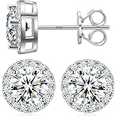 Moissanite Halo Earrings 0.2-4Carats(3-8mm) Moissanite Stud Earrings 18k Gold Over 925 Sterling Silver Earrings for Women Men D Color VVS1 Round Cluster Stud Push Back Ice Out Ear Studs
