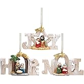 Hodao 3PCS Nativity Scene Christmas Ornaments Religious 'Joy''Hope''Noel' Christmas Ornaments Resin Hanging Nativity Sets for Christmas Indoor The Birth of Jesus Decor for Xmas Tree Decorations Gifts