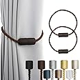 Porlau 2 Pack Strong Magnetic Curtain Tiebacks Outdoor Elegant Decorative Tie Backs Modern Rope Tiebacks for Drapes Window Curtain Holdbacks for Draperies- Coffee