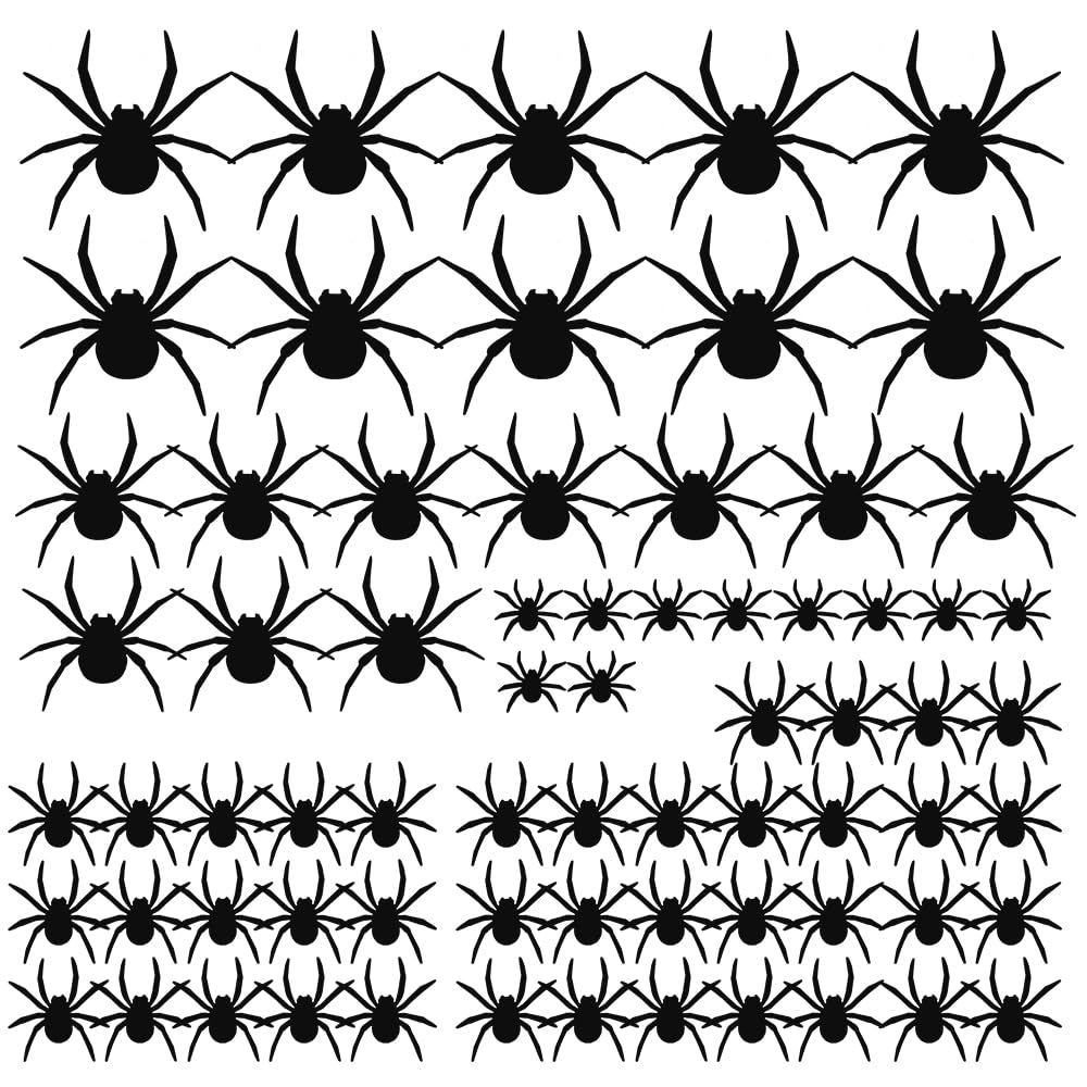HLIWS 70 Pcs Halloween Decorations Spider Wall Decor Sticker,Halloween Scary Spiders,4 Different Sizes PVC Spider Stickers,for Home Window, Party, Room Decor(with Double Sided Foam Tape)