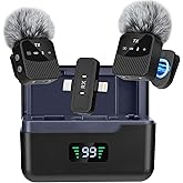 YUANRAN Mini Wireless Lavalier Microphone for iPhone/Android/Tablets,Magnetic Mini Mic with Noise Reduction, 25H Battery Life with Charging Case, Lapel Microphone Wireless for Video Recording Podcast