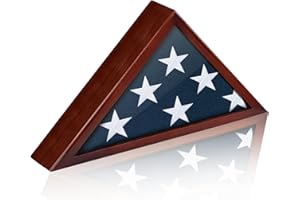DANF FLAG Flag Case for Burial Flag, 5' x 9.5' Funeral Flag Display Case Red Wood Memorial Flag Shadow Box for Military Veterans with Acrylic Covered and Wall Mounted