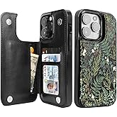 uCOLOR Compatible with iPhone 13 Pro Wallet Case with Card Holder Slots Marble Flip Leather RFID Kickstand Phone Wallet Cover for Women and Girls 6.1“ (Ferns)